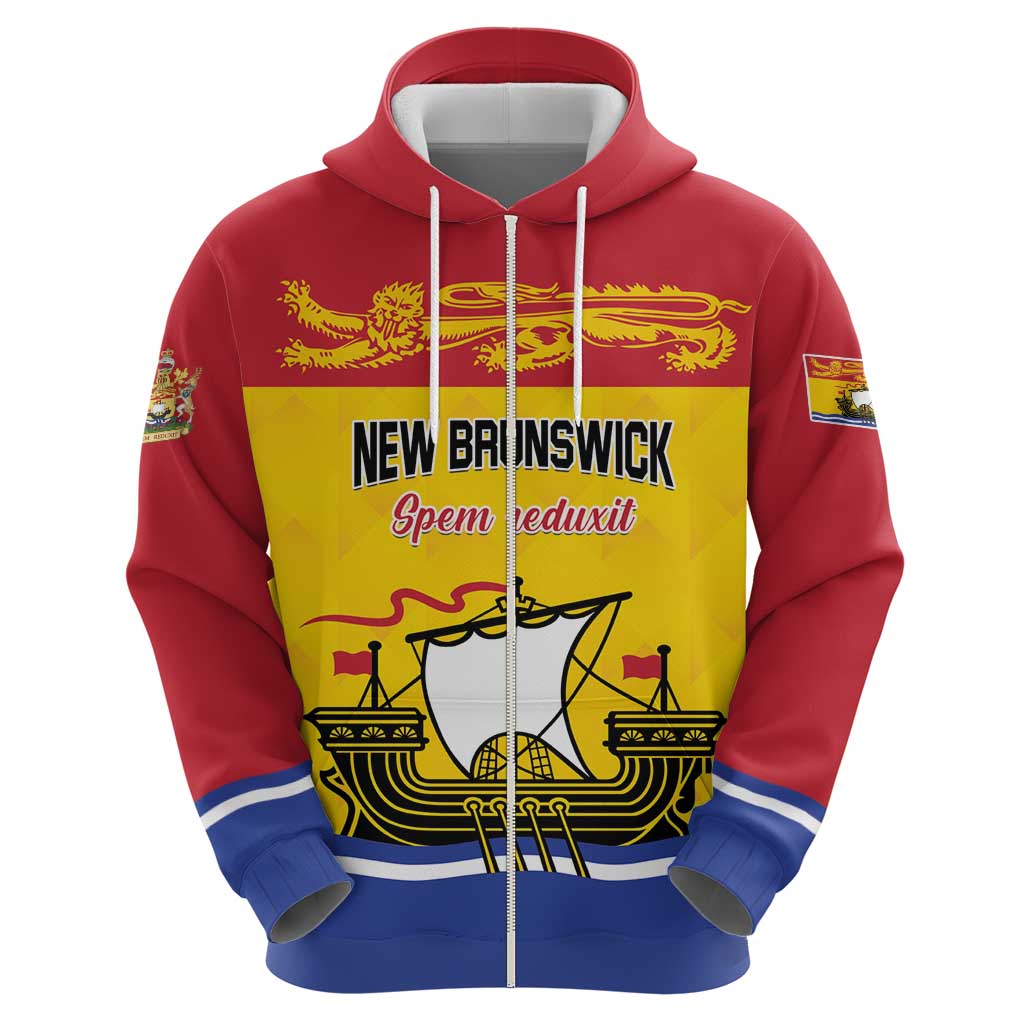 Personalized Canada New Brunswick Province Zip Hoodie Golden Lion Lymphad