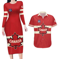 Custom Canada Hockey Couples Matching Long Sleeve Bodycon Dress and Hawaiian Shirt Canada Team Go Champions