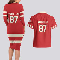 Custom Canada Hockey Couples Matching Long Sleeve Bodycon Dress and Hawaiian Shirt Canada Team Go Champions