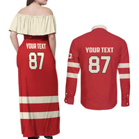 Custom Canada Hockey Couples Matching Off Shoulder Maxi Dress and Long Sleeve Button Shirt Canada Team Go Champions