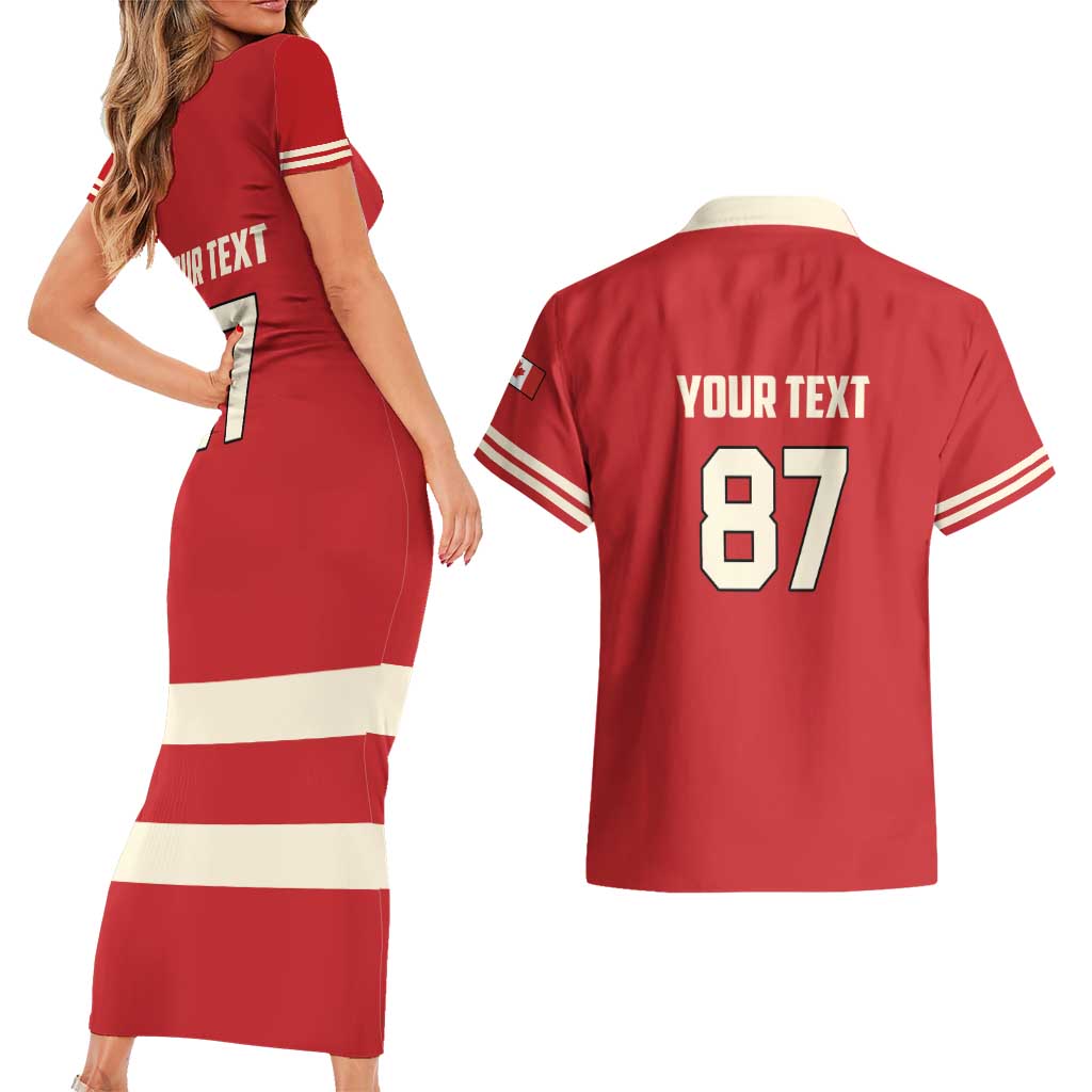Custom Canada Hockey Couples Matching Short Sleeve Bodycon Dress and Hawaiian Shirt Canada Team Go Champions