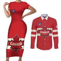 Custom Canada Hockey Couples Matching Short Sleeve Bodycon Dress and Long Sleeve Button Shirt Canada Team Go Champions