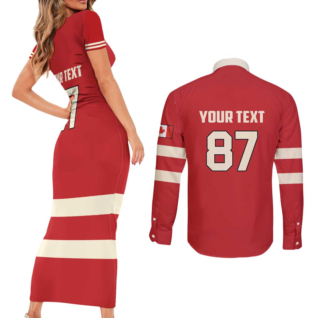 Custom Canada Hockey Couples Matching Short Sleeve Bodycon Dress and Long Sleeve Button Shirt Canada Team Go Champions
