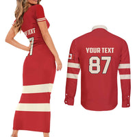 Custom Canada Hockey Couples Matching Short Sleeve Bodycon Dress and Long Sleeve Button Shirt Canada Team Go Champions