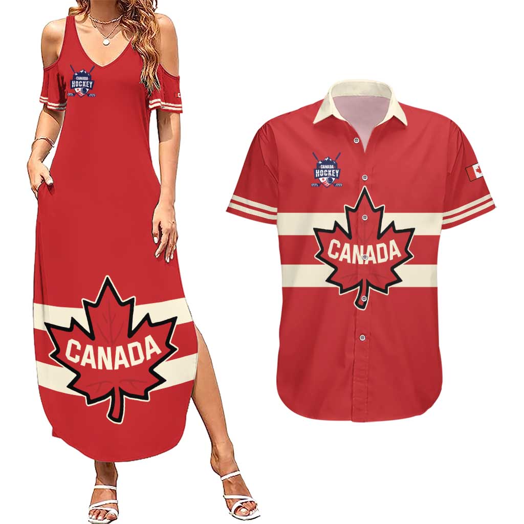 Custom Canada Hockey Couples Matching Summer Maxi Dress and Hawaiian Shirt Canada Team Go Champions