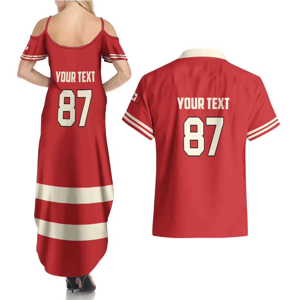 Custom Canada Hockey Couples Matching Summer Maxi Dress and Hawaiian Shirt Canada Team Go Champions