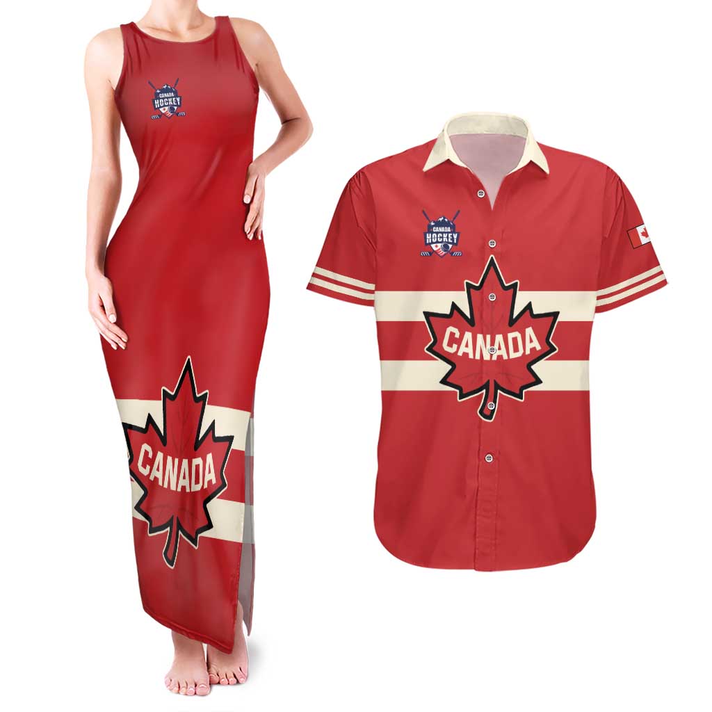 Custom Canada Hockey Couples Matching Tank Maxi Dress and Hawaiian Shirt Canada Team Go Champions
