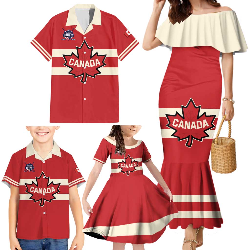 Custom Canada Hockey Family Matching Mermaid Dress and Hawaiian Shirt Canada Team Go Champions