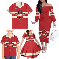 Custom Canada Hockey Family Matching Off The Shoulder Long Sleeve Dress and Hawaiian Shirt Canada Team Go Champions
