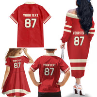 Custom Canada Hockey Family Matching Off The Shoulder Long Sleeve Dress and Hawaiian Shirt Canada Team Go Champions