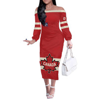 Custom Canada Hockey Family Matching Off The Shoulder Long Sleeve Dress and Hawaiian Shirt Canada Team Go Champions