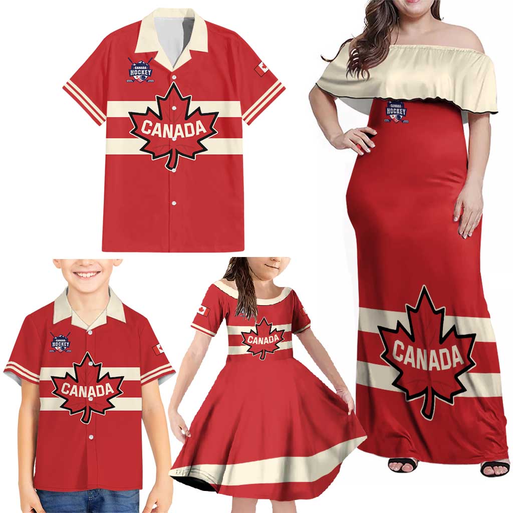 Custom Canada Hockey Family Matching Off Shoulder Maxi Dress and Hawaiian Shirt Canada Team Go Champions