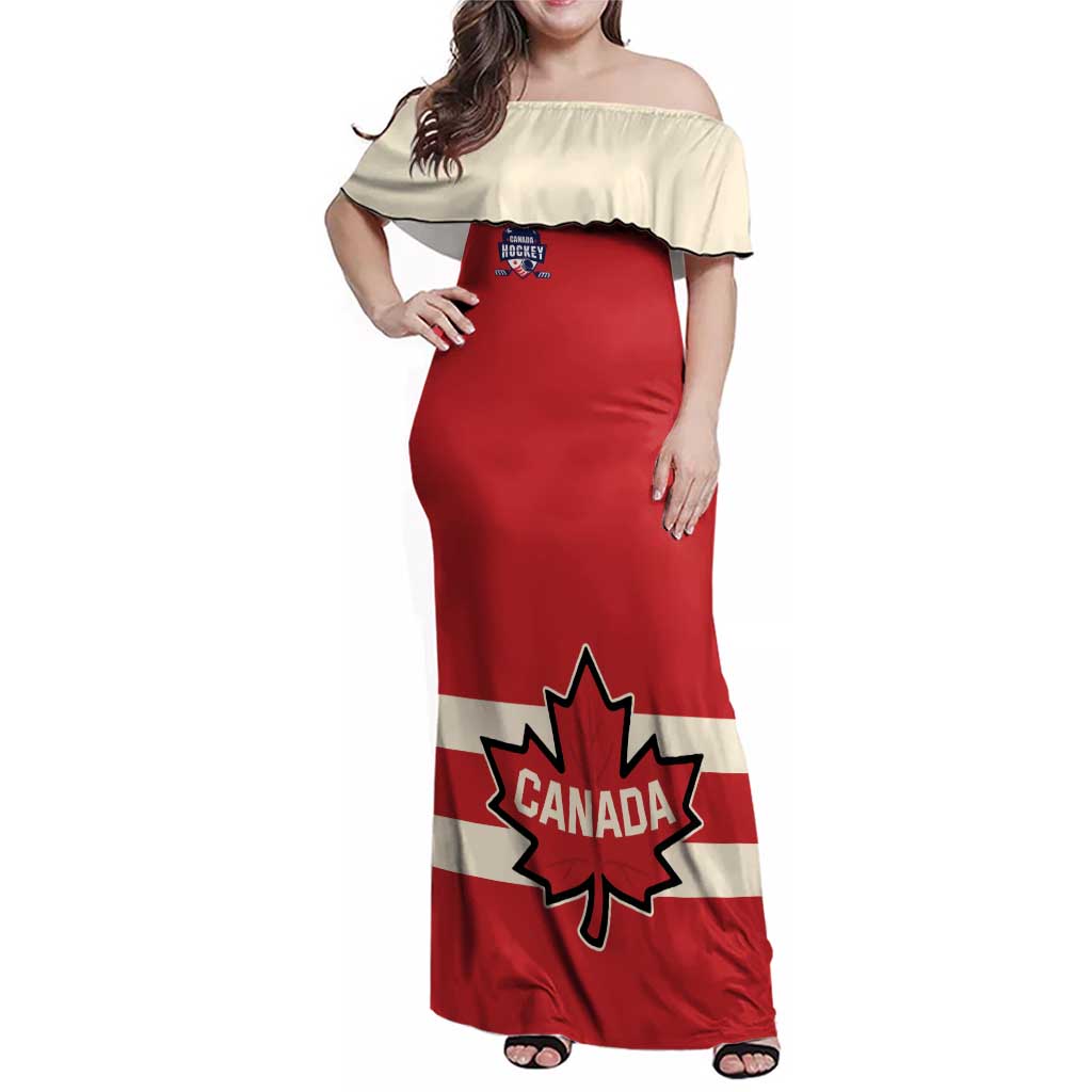 Custom Canada Hockey Family Matching Off Shoulder Maxi Dress and Hawaiian Shirt Canada Team Go Champions