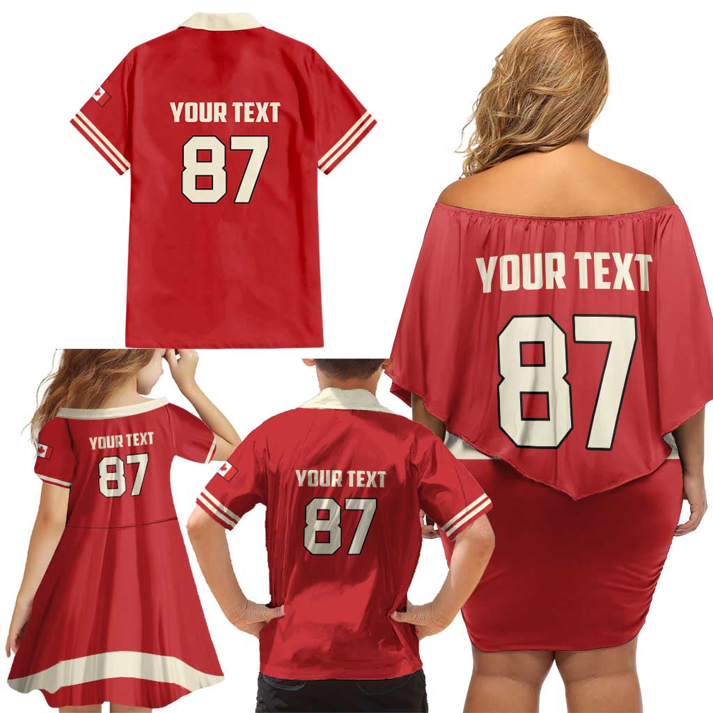 Custom Canada Hockey Family Matching Off Shoulder Short Dress and Hawaiian Shirt Canada Team Go Champions LT01