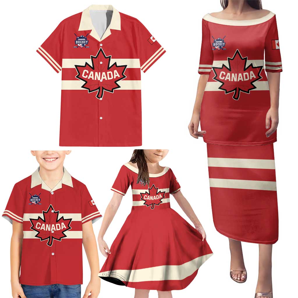 Custom Canada Hockey Family Matching Puletasi and Hawaiian Shirt Canada Team Go Champions