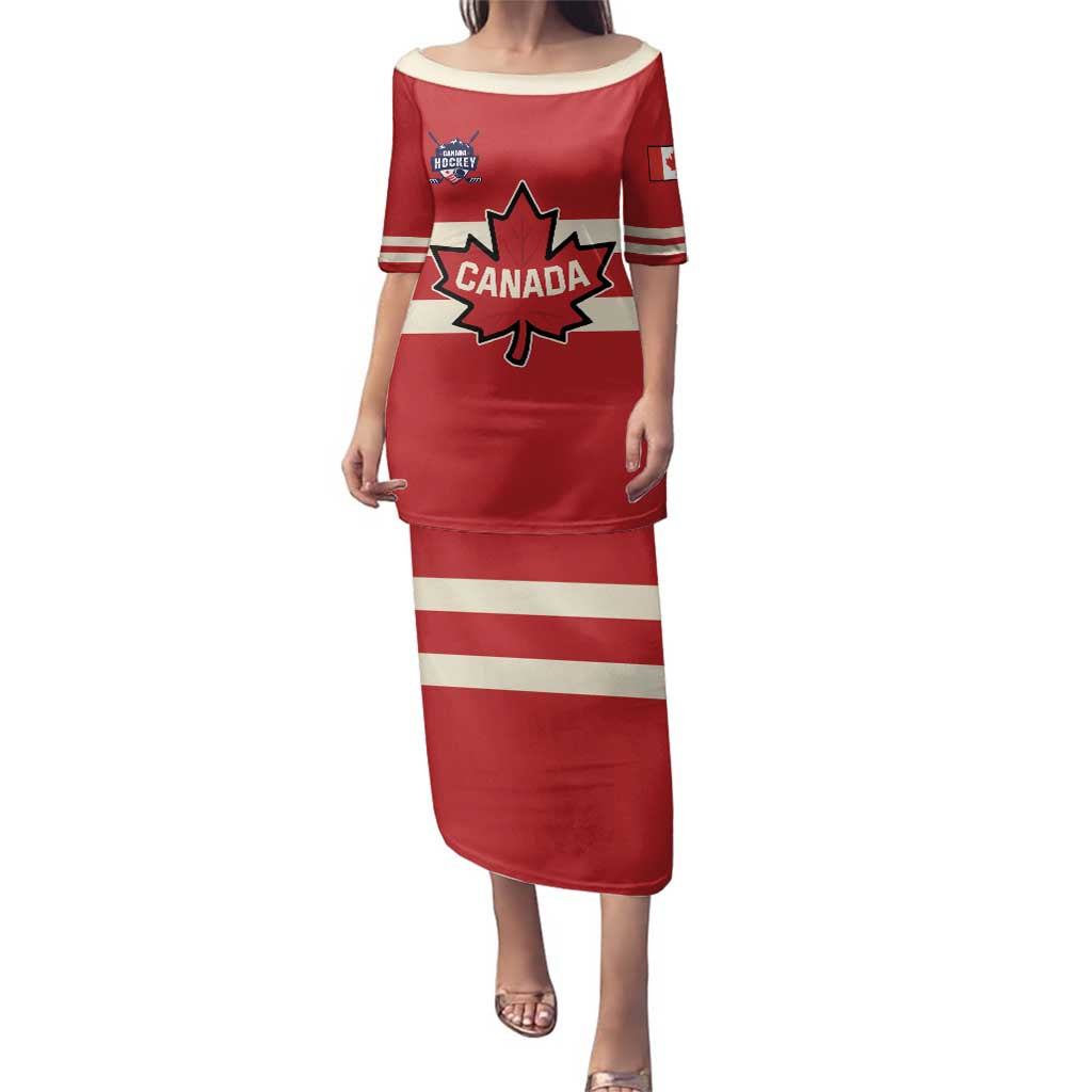 Custom Canada Hockey Family Matching Puletasi and Hawaiian Shirt Canada Team Go Champions