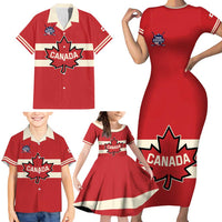 Custom Canada Hockey Family Matching Short Sleeve Bodycon Dress and Hawaiian Shirt Canada Team Go Champions
