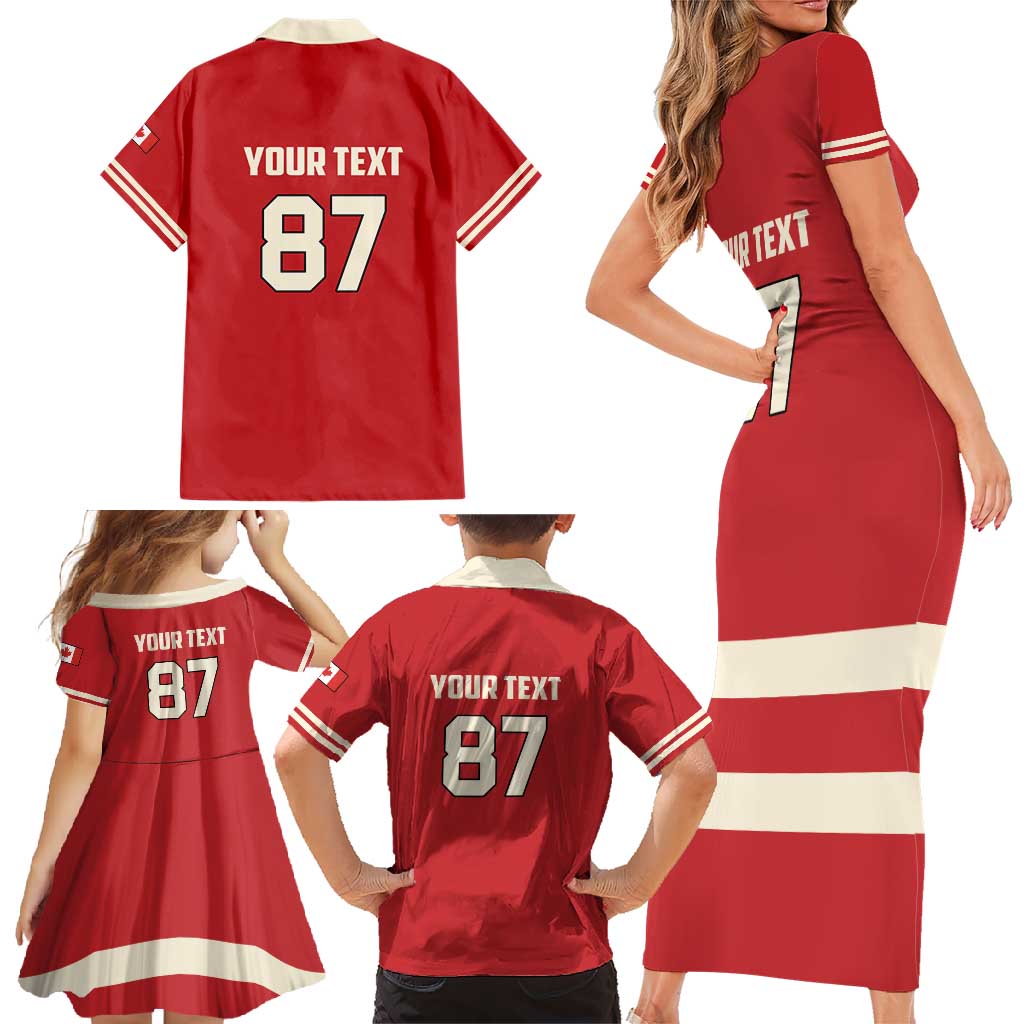 Custom Canada Hockey Family Matching Short Sleeve Bodycon Dress and Hawaiian Shirt Canada Team Go Champions