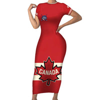Custom Canada Hockey Family Matching Short Sleeve Bodycon Dress and Hawaiian Shirt Canada Team Go Champions