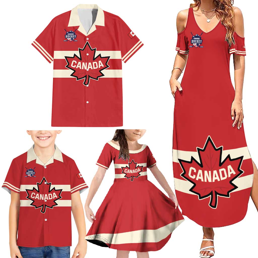 Custom Canada Hockey Family Matching Summer Maxi Dress and Hawaiian Shirt Canada Team Go Champions