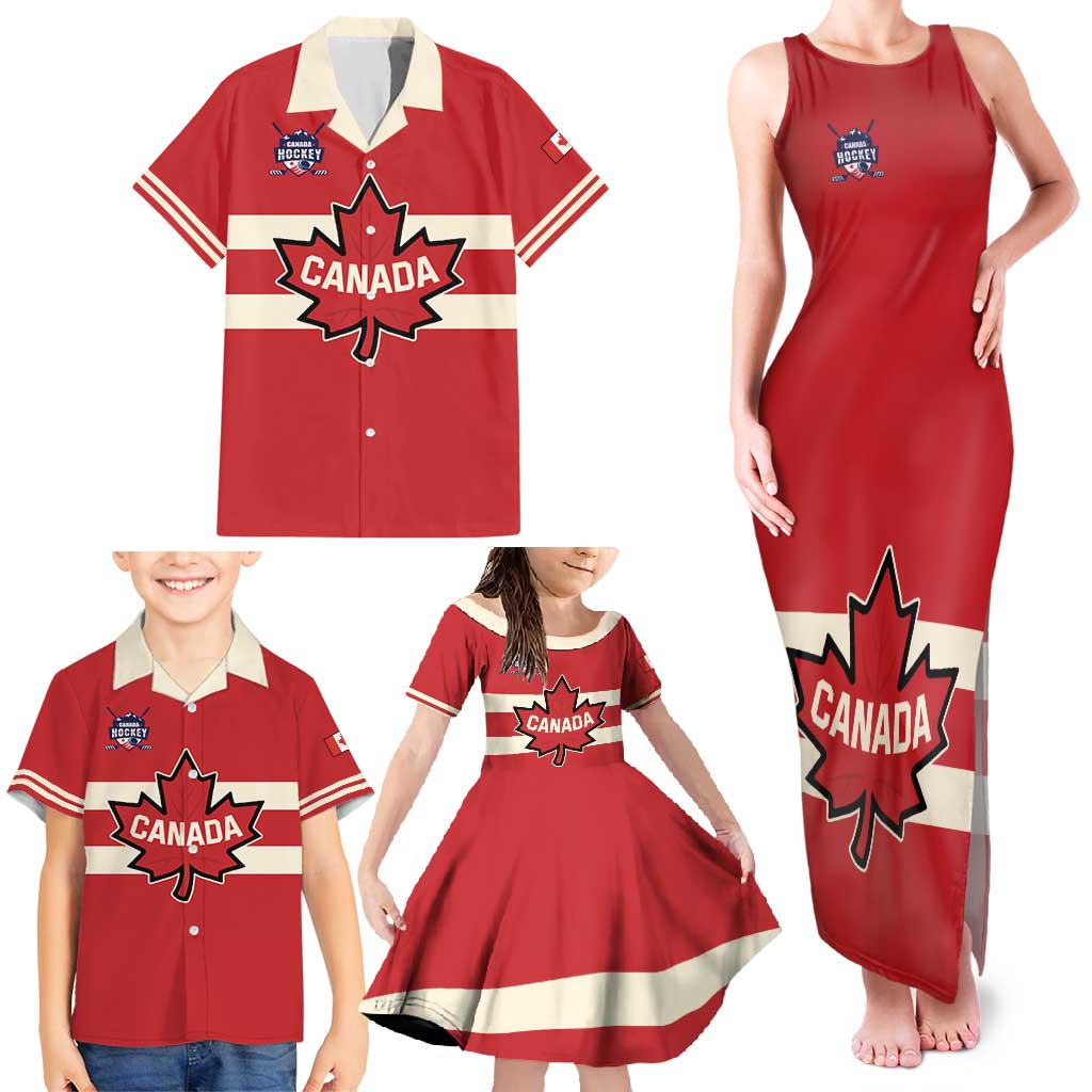 Custom Canada Hockey Family Matching Tank Maxi Dress and Hawaiian Shirt Canada Team Go Champions
