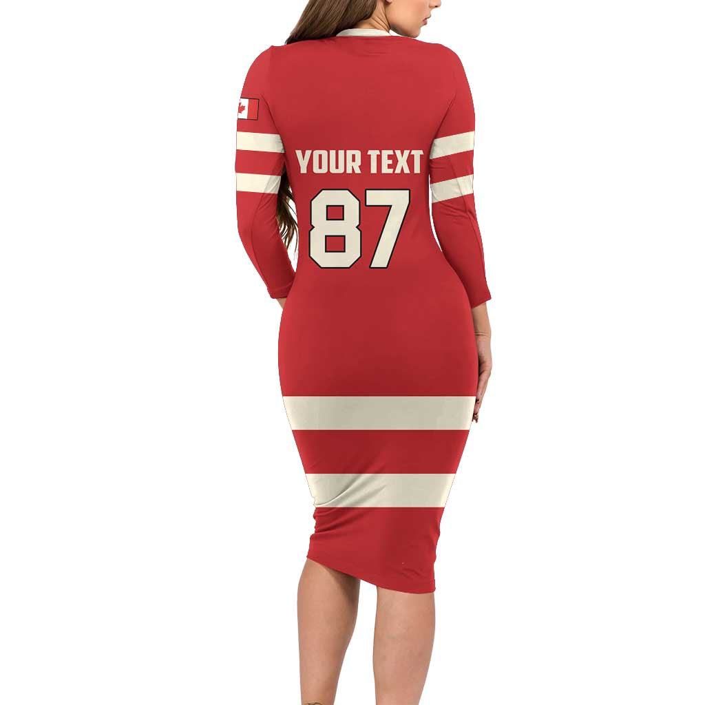 Custom Canada Hockey Long Sleeve Bodycon Dress Canada Team Go Champions