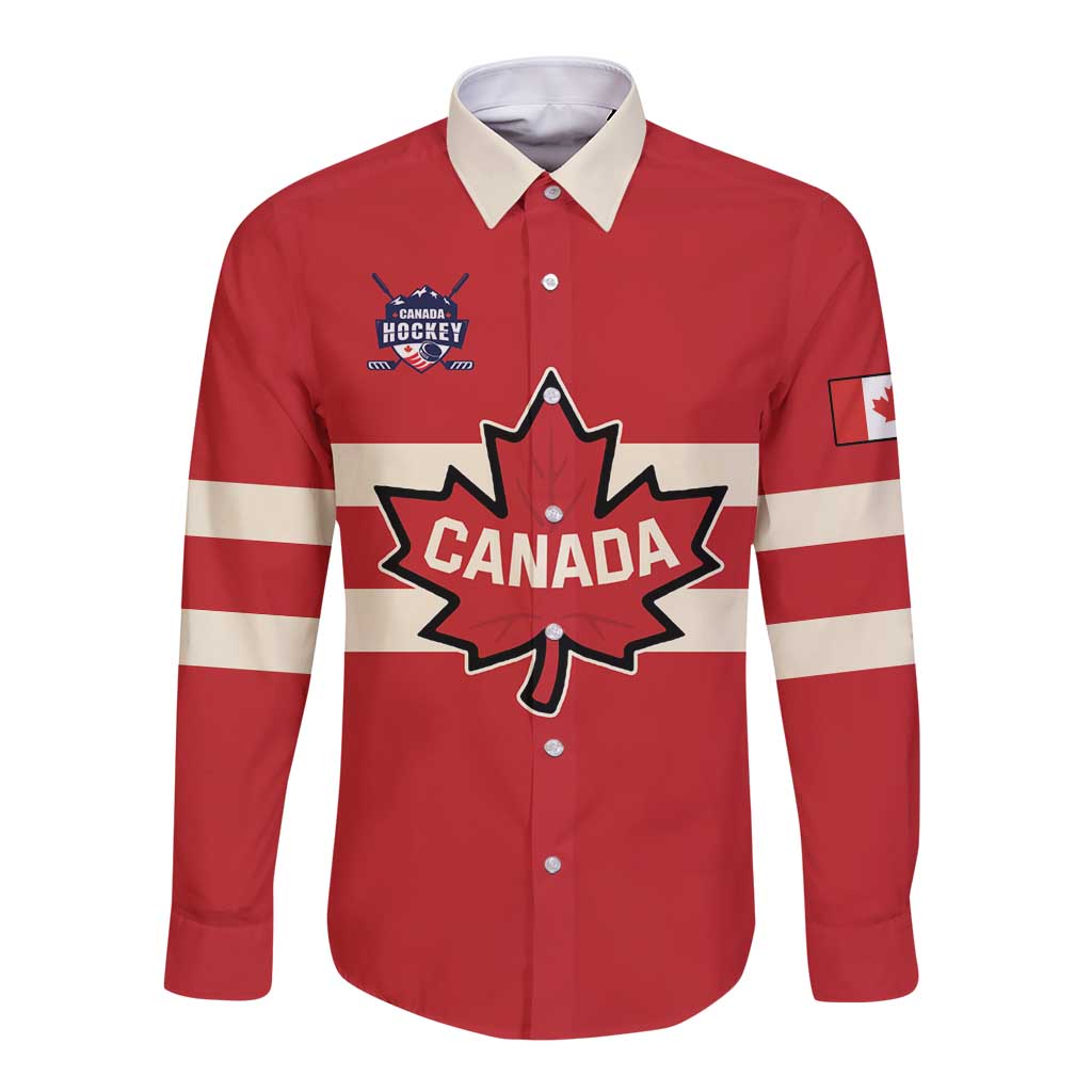 Custom Canada Hockey Long Sleeve Button Shirt Canada Team Go Champions
