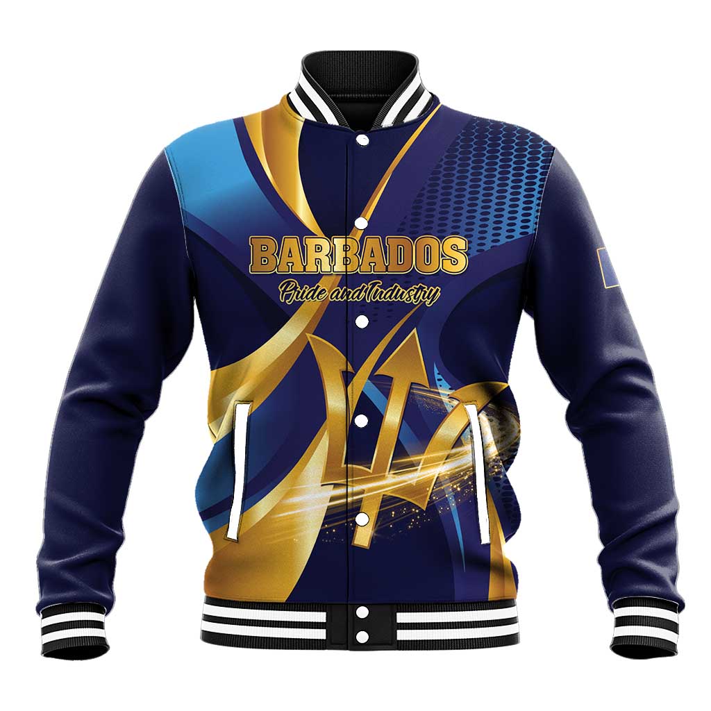 Personalized Barbados Gold Trident Baseball Jacket Luxury Style