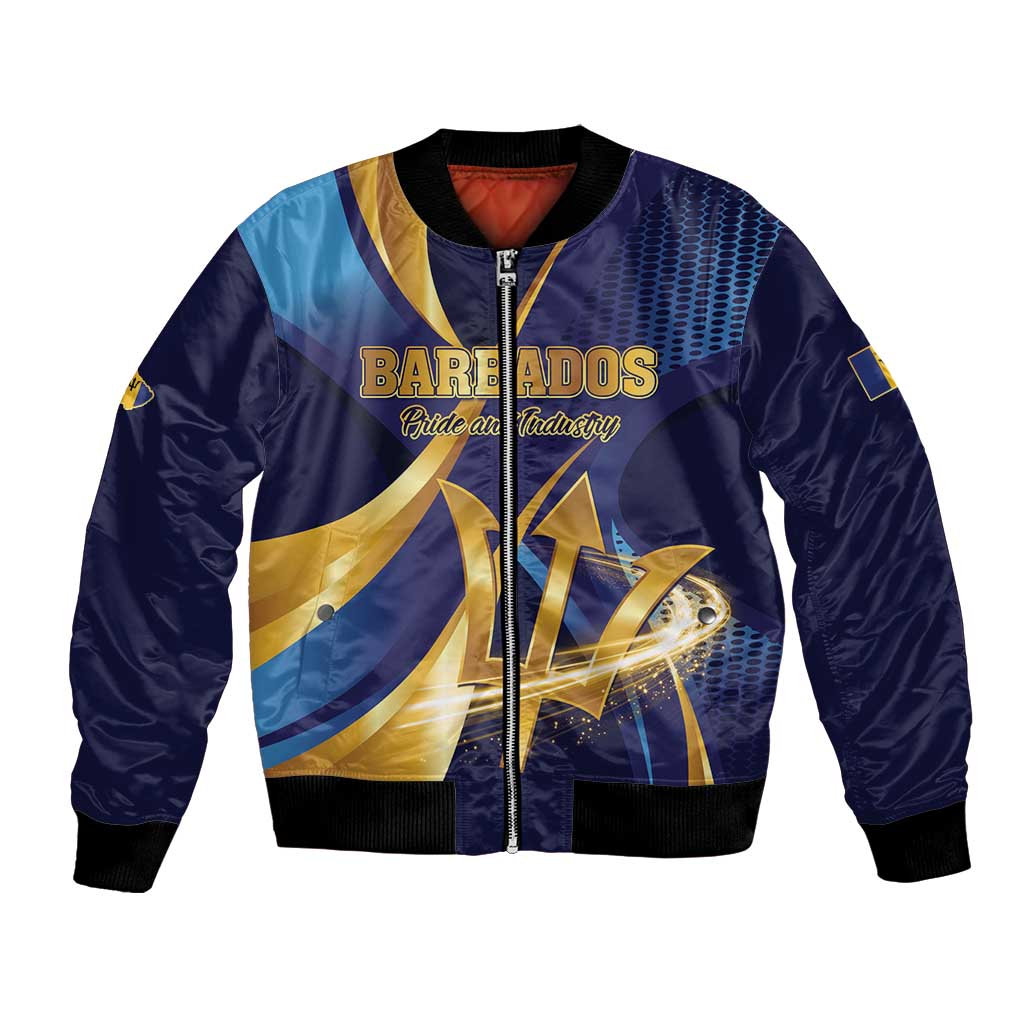 Personalized Barbados Gold Trident Bomber Jacket Luxury Style