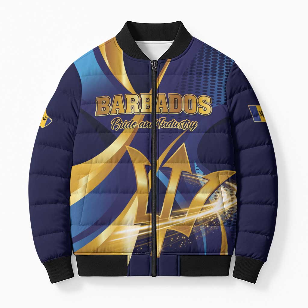 Personalized Barbados Gold Trident Bomber Puffer Jacket Luxury Style