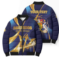Personalized Barbados Gold Trident Bomber Puffer Jacket Luxury Style