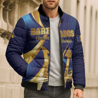 Personalized Barbados Gold Trident Bomber Puffer Jacket Luxury Style