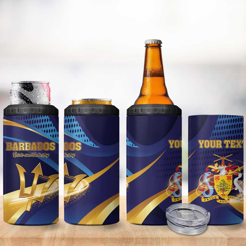 Personalized Barbados Gold Trident 4 in 1 Can Cooler Tumbler Luxury Style