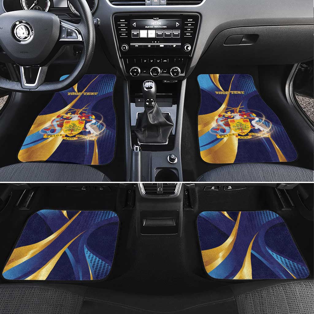 Personalized Barbados Gold Trident Car Mats Luxury Style