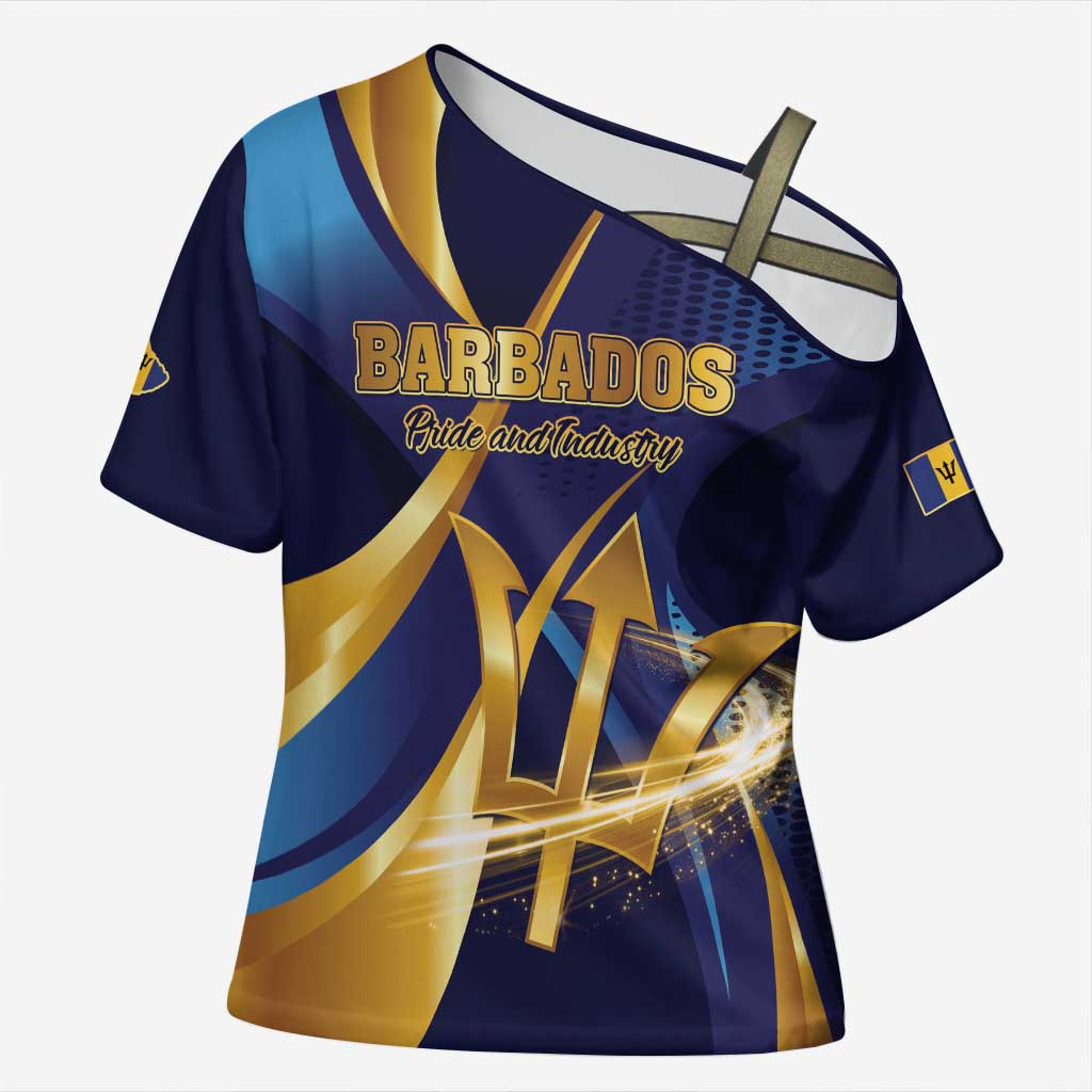 Personalized Barbados Gold Trident Cross Shoulder Shirt Luxury Style
