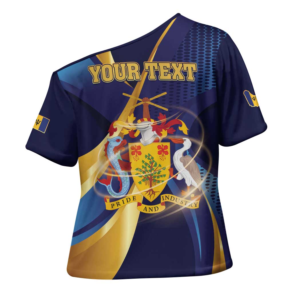 Personalized Barbados Gold Trident Cross Shoulder Shirt Luxury Style