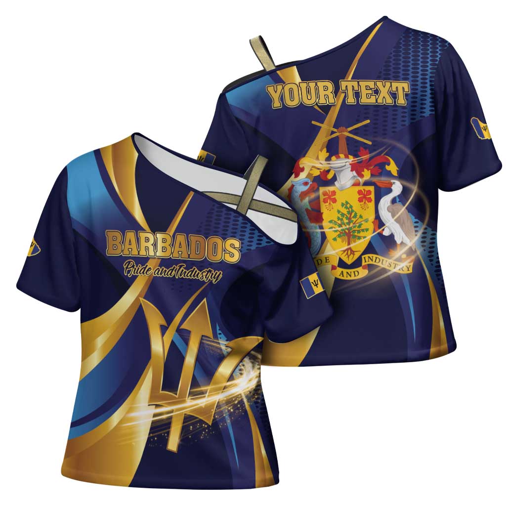 Personalized Barbados Gold Trident Cross Shoulder Shirt Luxury Style