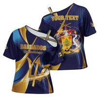 Personalized Barbados Gold Trident Cross Shoulder Shirt Luxury Style