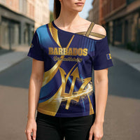 Personalized Barbados Gold Trident Cross Shoulder Shirt Luxury Style