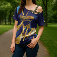 Personalized Barbados Gold Trident Cross Shoulder Shirt Luxury Style