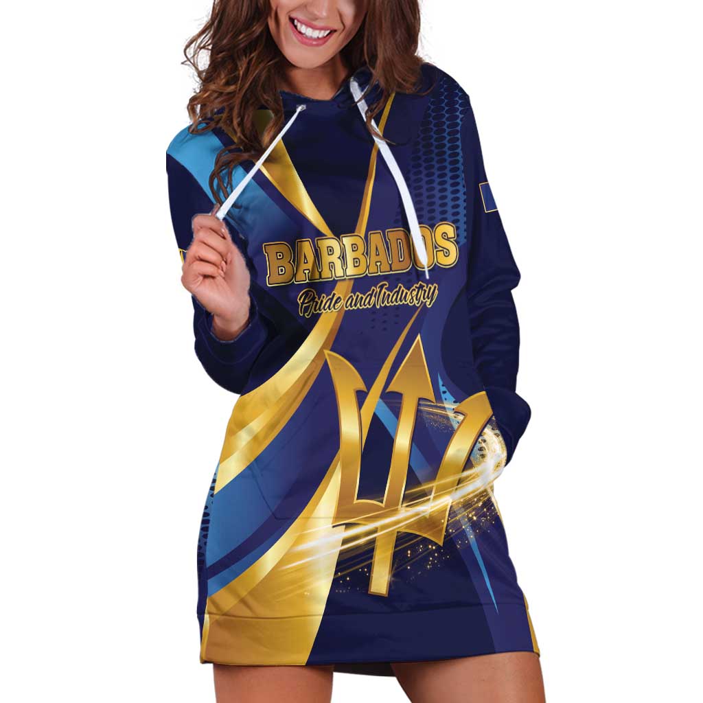 Personalized Barbados Gold Trident Hoodie Dress Luxury Style