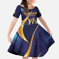 Personalized Barbados Gold Trident Kid Short Sleeve Dress Luxury Style