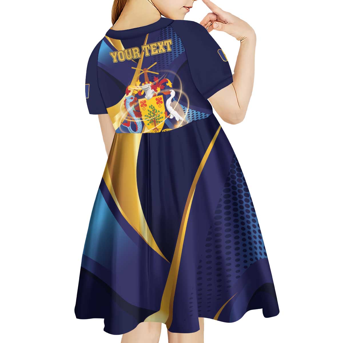 Personalized Barbados Gold Trident Kid Short Sleeve Dress Luxury Style