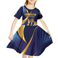 Personalized Barbados Gold Trident Kid Short Sleeve Dress Luxury Style