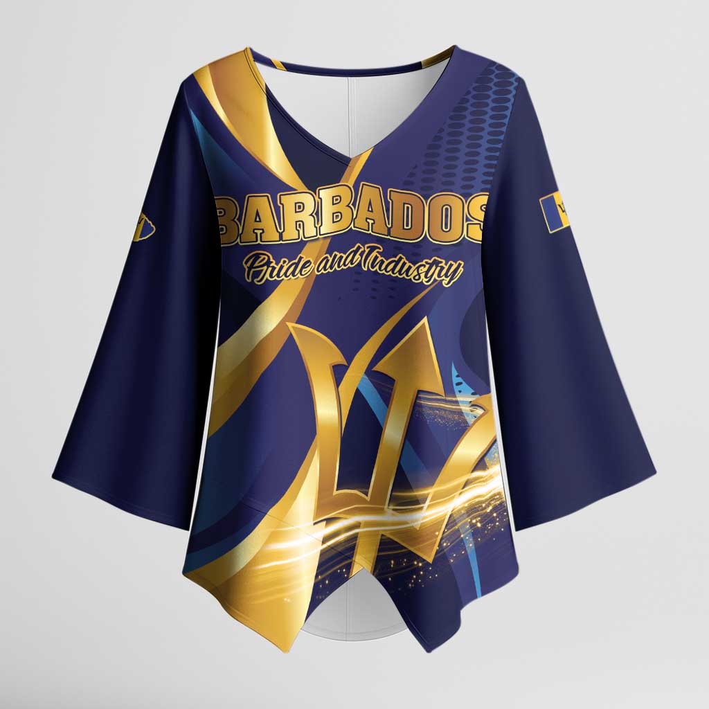 Personalized Barbados Gold Trident Kimono Sleeve Blouse Luxury Style