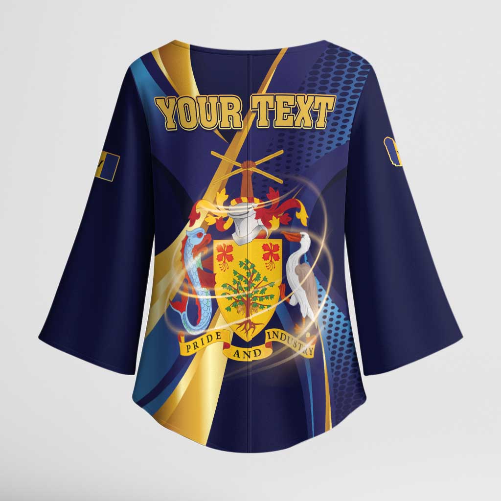 Personalized Barbados Gold Trident Kimono Sleeve Blouse Luxury Style