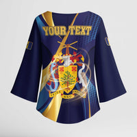 Personalized Barbados Gold Trident Kimono Sleeve Blouse Luxury Style