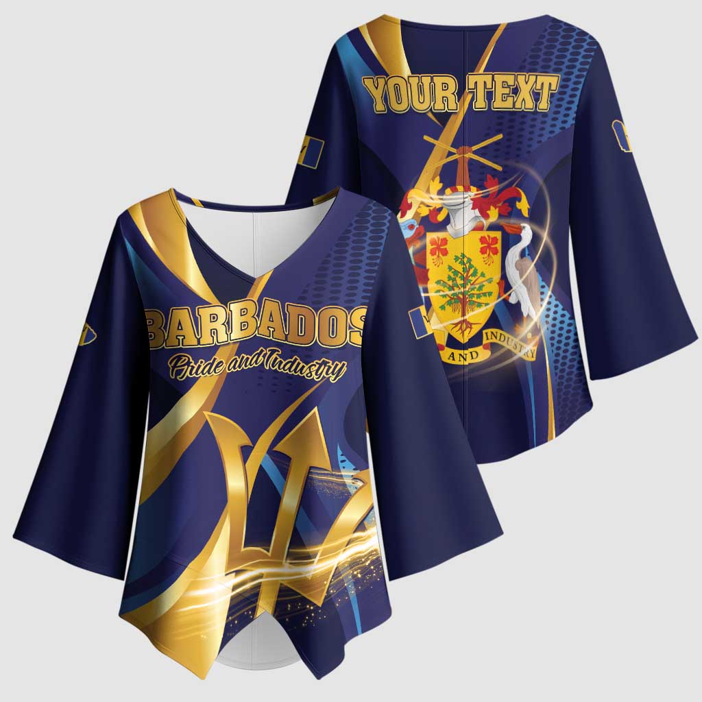 Personalized Barbados Gold Trident Kimono Sleeve Blouse Luxury Style