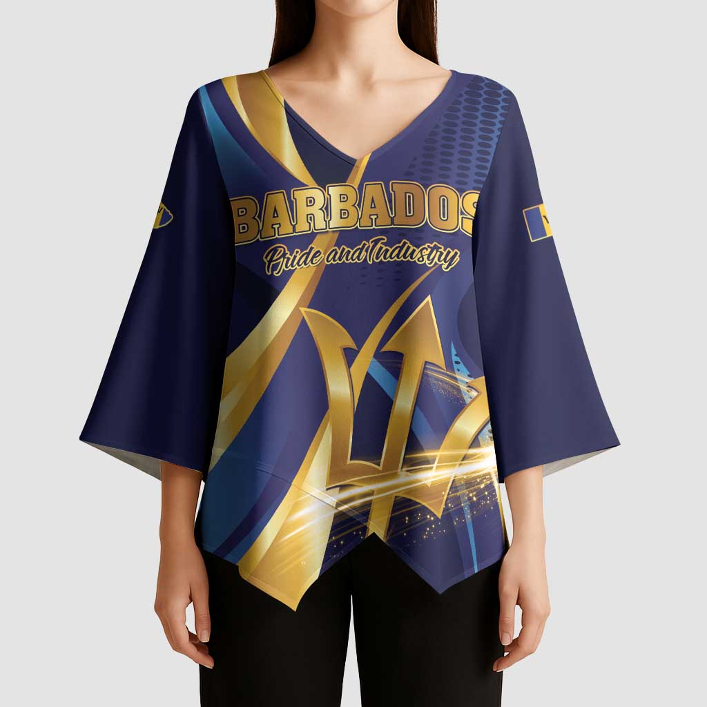 Personalized Barbados Gold Trident Kimono Sleeve Blouse Luxury Style