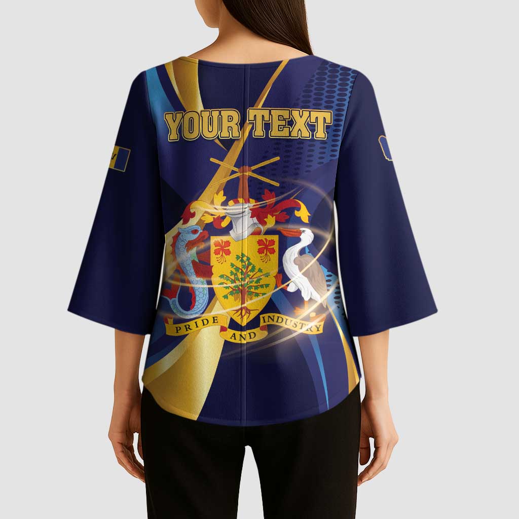 Personalized Barbados Gold Trident Kimono Sleeve Blouse Luxury Style